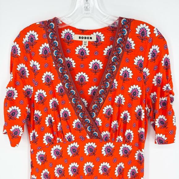 Boden Rebecca Jersey Midi Tea Dress In Passion Geo Orange Size 6R Party Shower - Picture 8 of 15